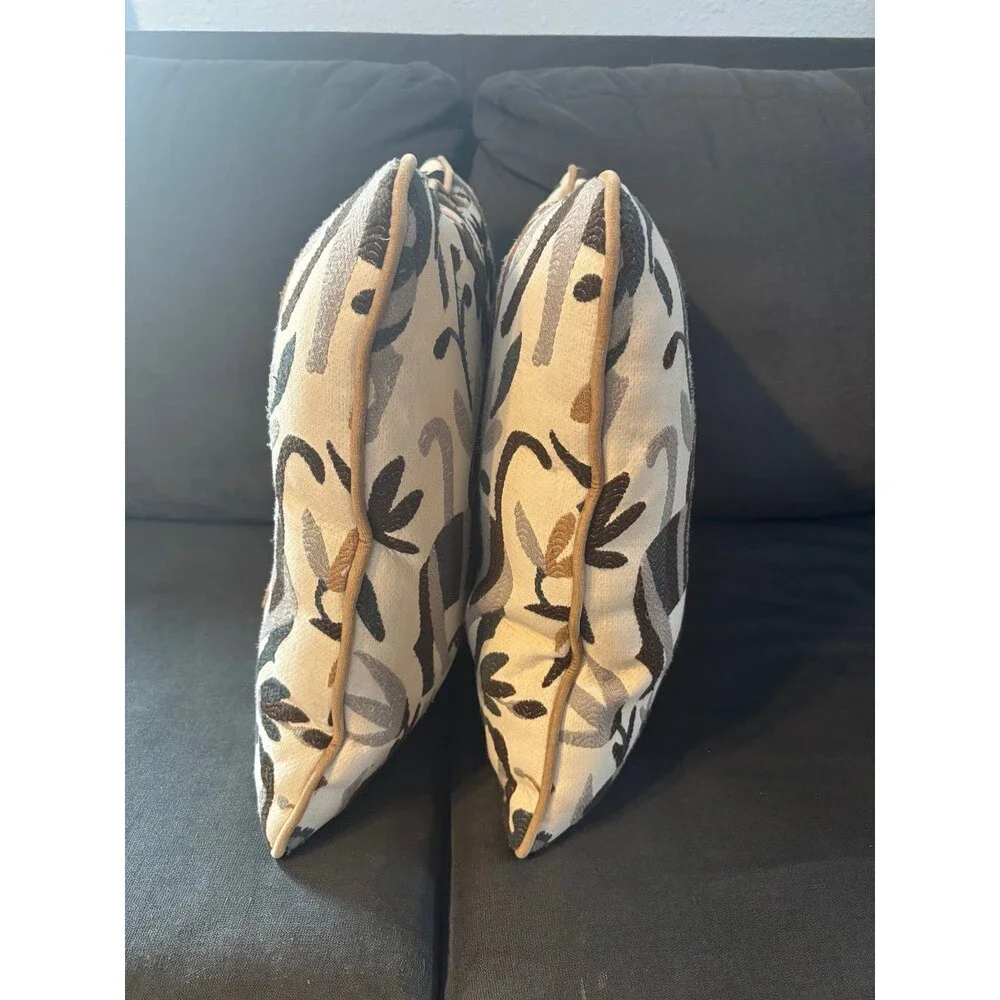 Otomi embroidered Mexican tribal throw pillow lot of 2 set floral animal